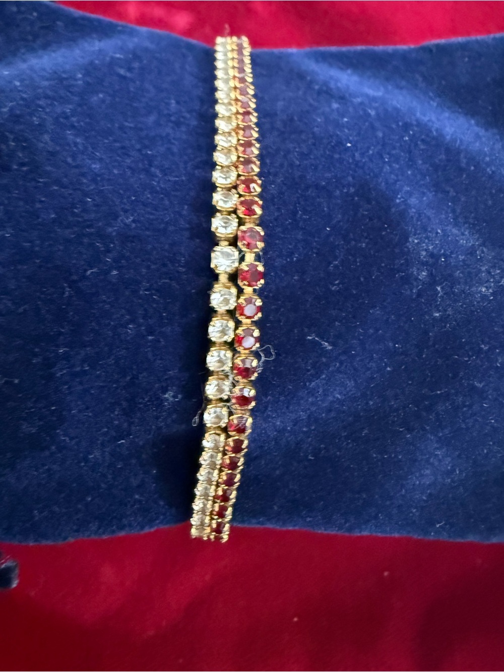 Gold-Tone Ruby and Clear Crystal Tennis Bracelet